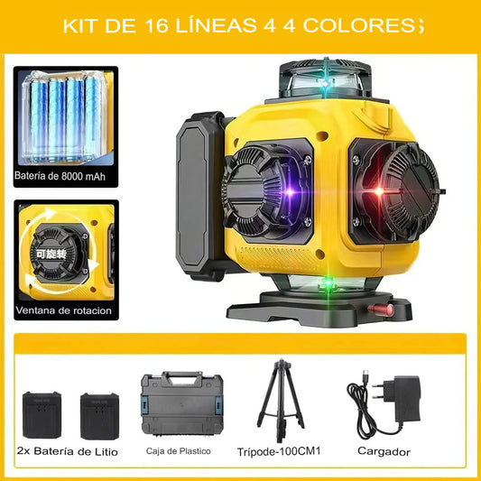 Nivel láser 4D profesional, herramienta de nivelación automática de 16 líneas